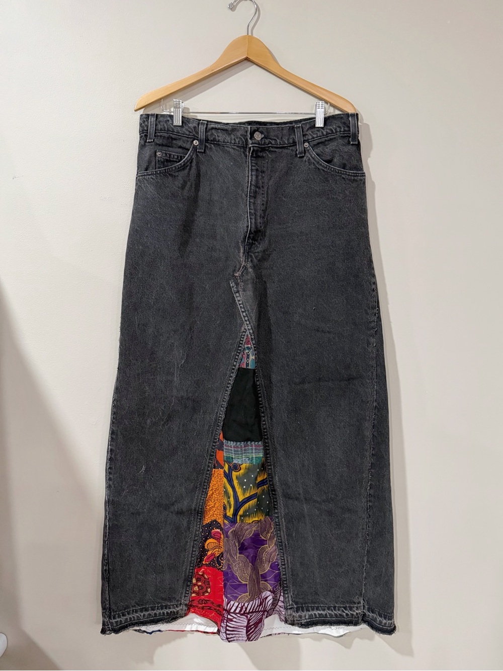 Vintage Levi's 550 Men's 38x32 Black Denim Patchwork Maxi Skirt Grunge Y2K